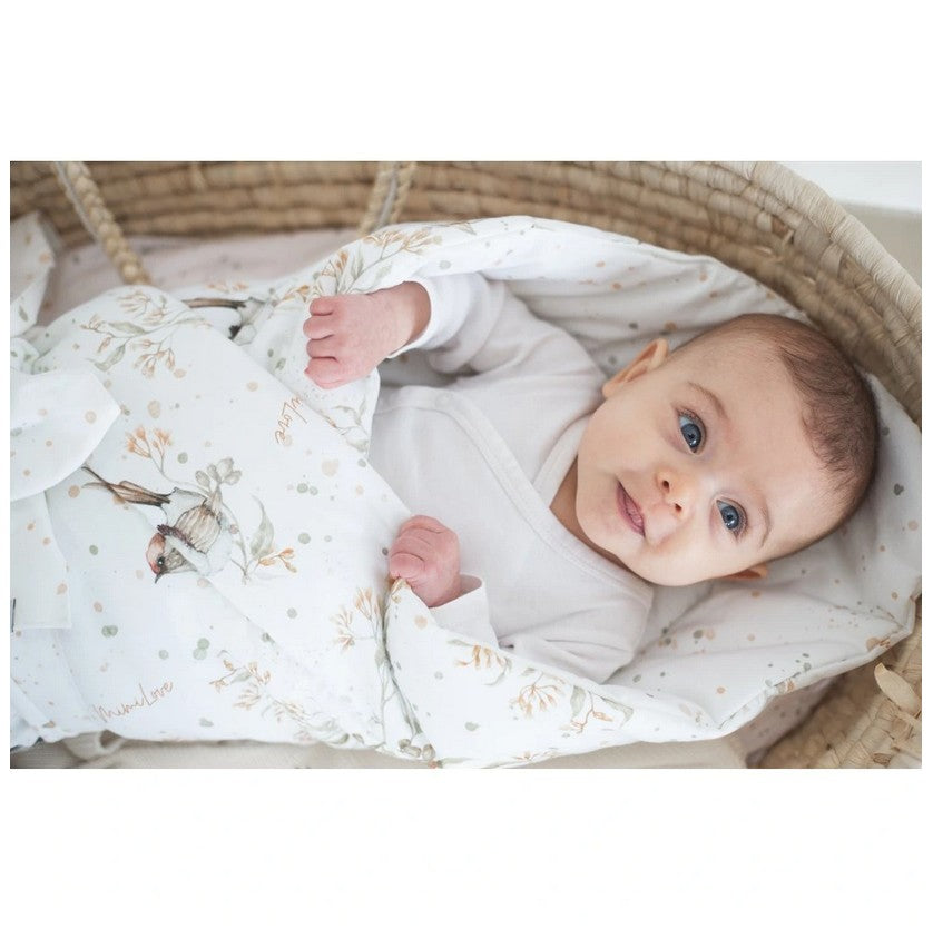 Babyhorn / Babymatte aus Baumwolle Golden Birds Rose