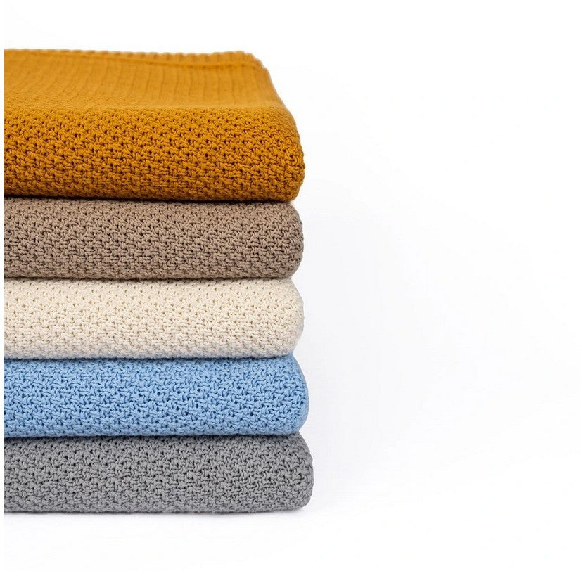 Bio-Baumwollstrickdecke für größere Kinder und Erwachsene Hellblau