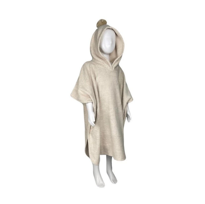 Kinderponcho mit Bommel Premium für Kleinkinder 3-6 Jahre BEIGE