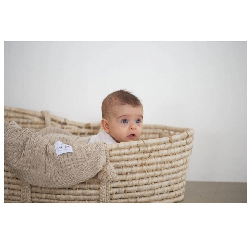 Bambusdecke mit Pompons Beige