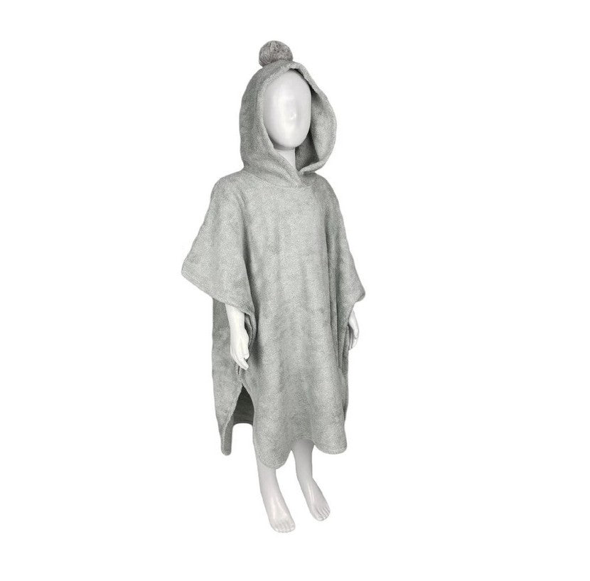 Kinderponcho mit Bommel Premium für Kleinkinder 3-6 Jahre GRAU
