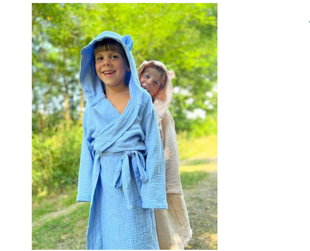 Kinderbademantel mit Kapuze TEDDYBÄR Größe 3-6 Jahre Blau