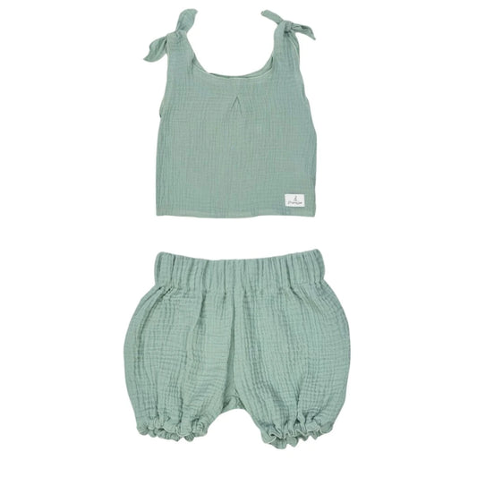 Sommerliches Musselin-Shorts-Set Salbei