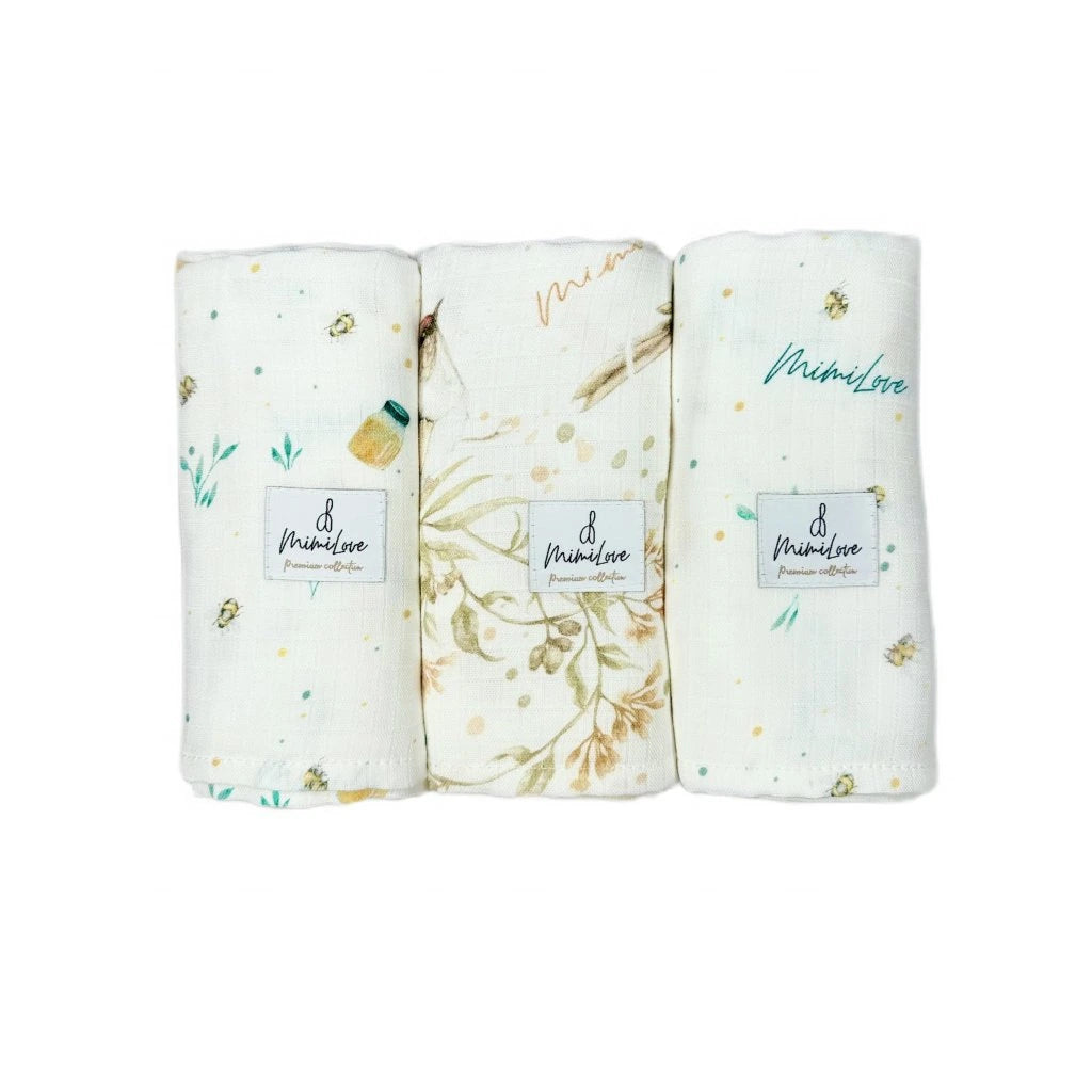 Set aus Musselintüchern 75 x 75cm Honig & Golden Birds - 2 + 1 Gratis