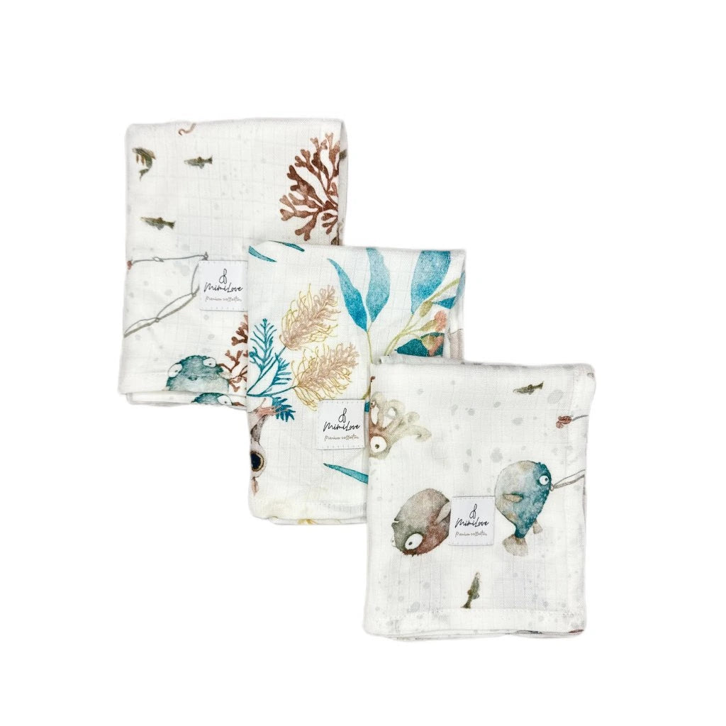 Set aus Musselintüchern 75 x 75cm Ozean White & Australian Summer Blue - 2 + 1 Gratis