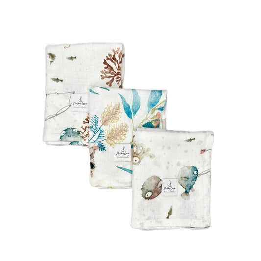 Set aus Musselintüchern 75 x 75cm Ozean White & Australian Summer Blue - 2 + 1 Gratis