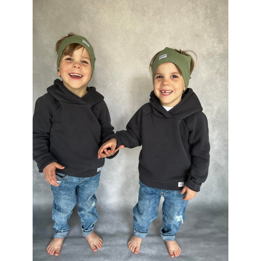 Baumwoll-Stirnband Krone 4 - 8 Jahre  – Flaschengrün mit Punkten