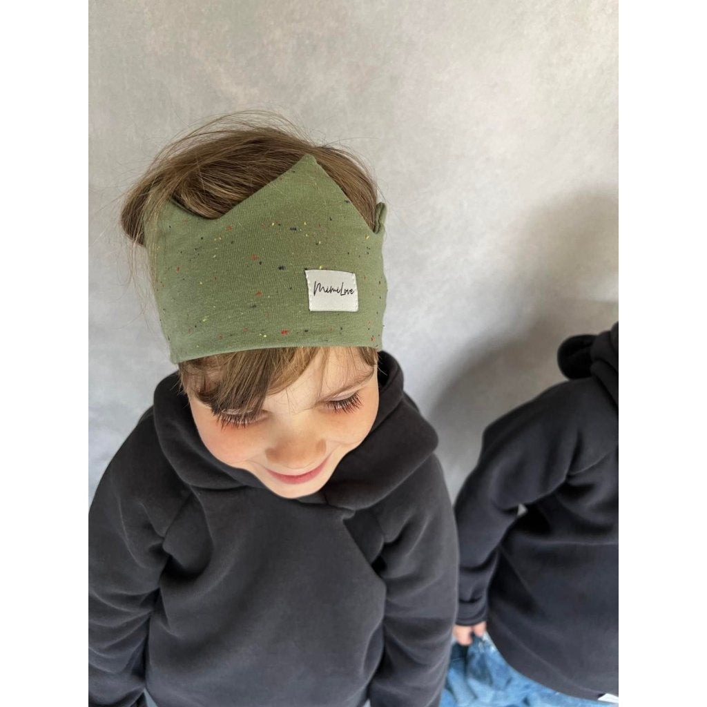 Baumwoll-Stirnband Krone 4 - 8 Jahre  – Flaschengrün mit Punkten