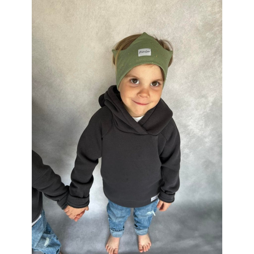 Baumwoll-Stirnband Krone 4 - 8 Jahre  – Flaschengrün mit Punkten