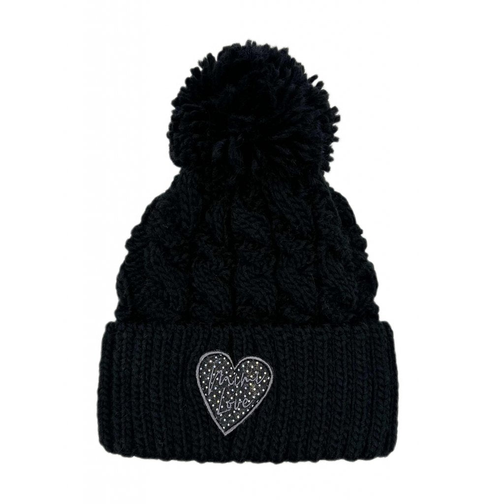 Wintermütze GLITZER HERZ Gr. 2 – 10 Jahre Schwarz