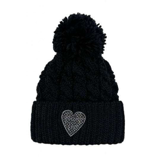 Wintermütze GLITZER HERZ Gr. ab 11 Jahre bis Erwachsene Schwarz