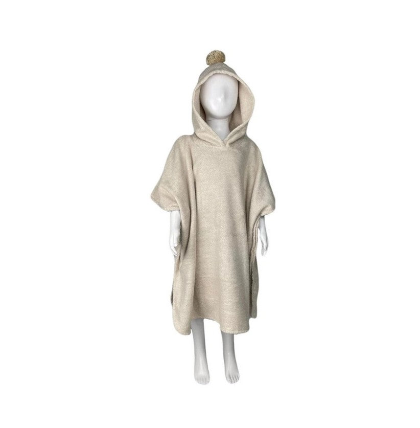 Kinderponcho mit Bommel Premium für Kleinkinder 3-6 Jahre BEIGE
