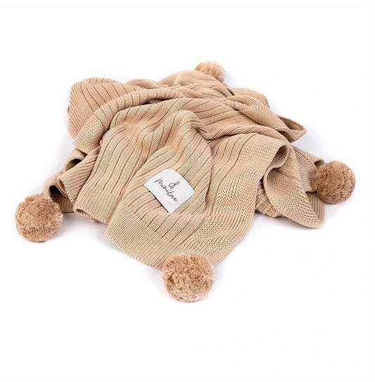 Bambusdecke mit Pompons Beige