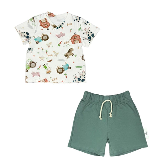 Baumwollset für Jungen - Farmer Flaschengrün