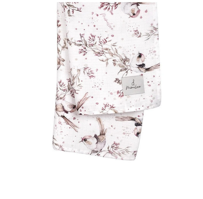 Musselin-Mullwindel 100 x 100 cm Golden Birds Rosa