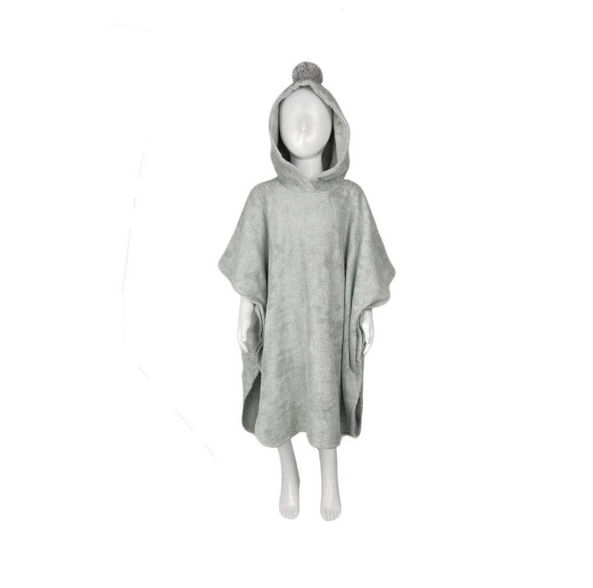 Kinderponcho mit Bommel Premium für Kleinkinder 3-6 Jahre GRAU