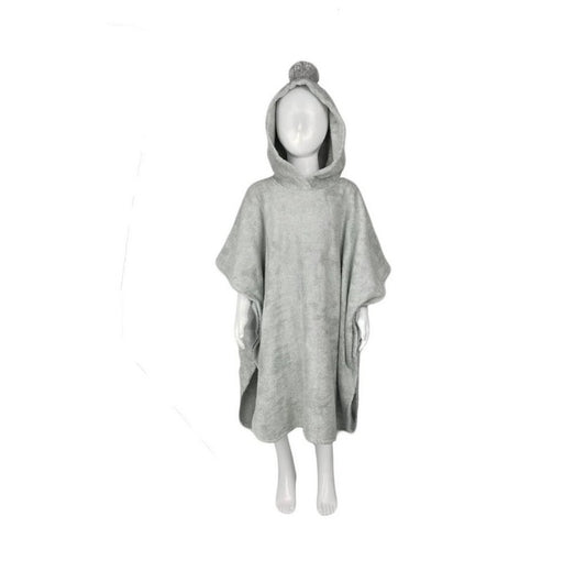 Kinderponcho mit Bommel Premium für Kleinkinder 3-6 Jahre GRAU