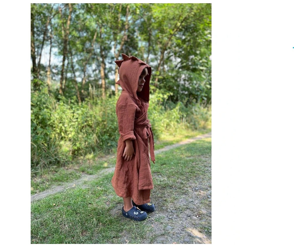 Kinderbademantel mit Kapuze DINO Größe 3-6 Jahre Karamell