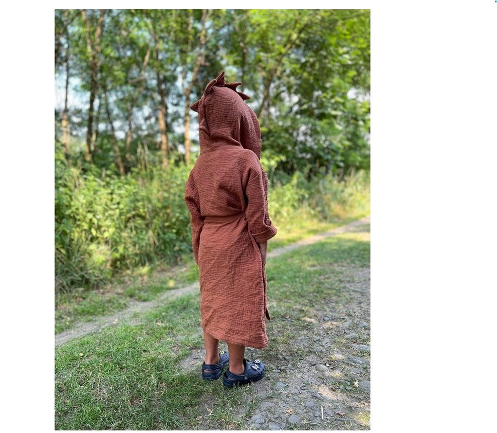 Kinderbademantel mit Kapuze DINO Größe 3-6 Jahre Karamell