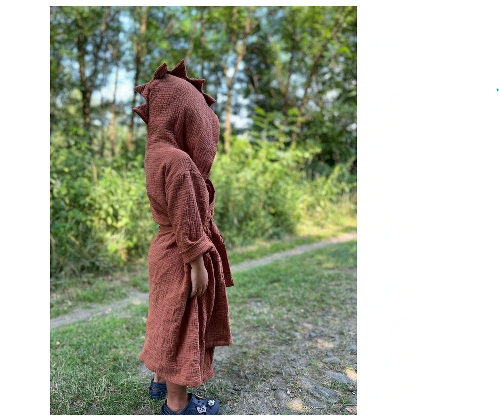 Kinderbademantel mit Kapuze DINO Größe 3-6 Jahre Karamell