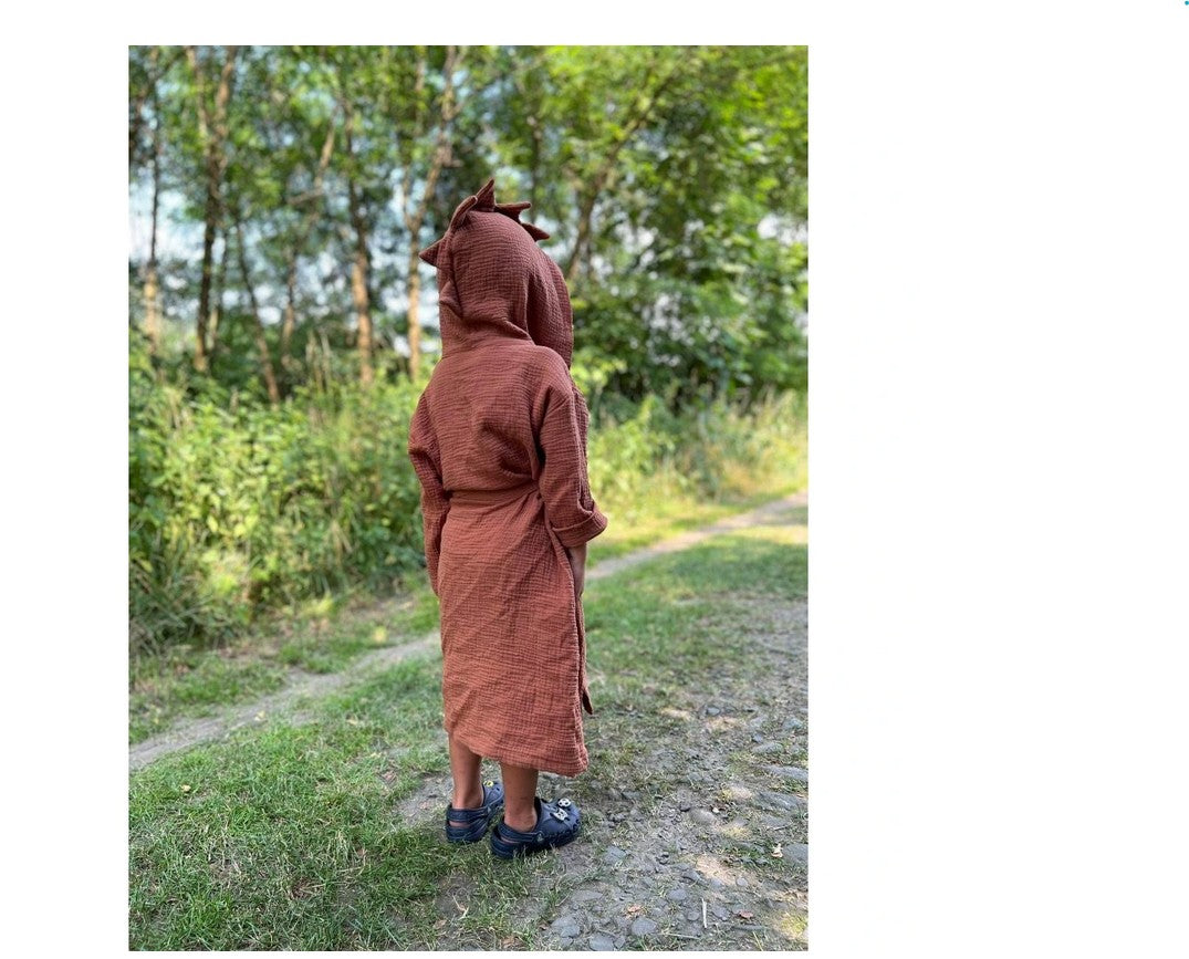 Kinderbademantel mit Kapuze DINO Größe 3-6 Jahre Karamell
