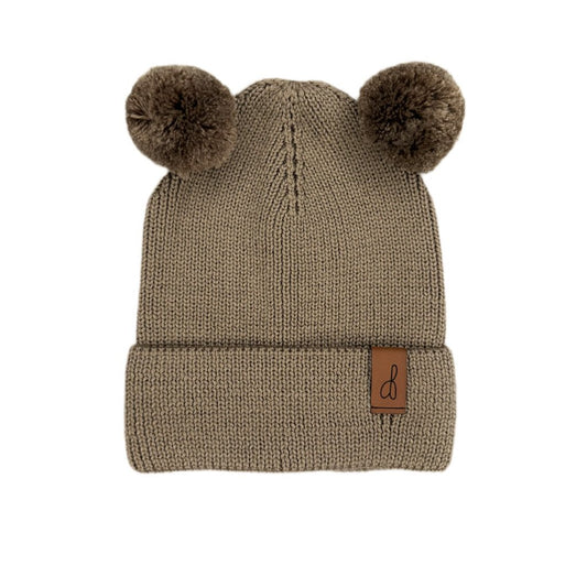 Mütze MERINO mit Bommel 06 - 12 Monate Braun