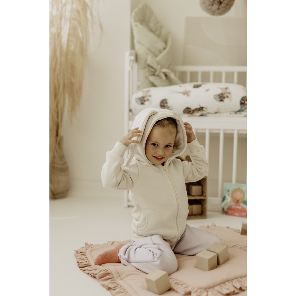 Kinder Hoodie mit Reißverschluss Hase Cremig