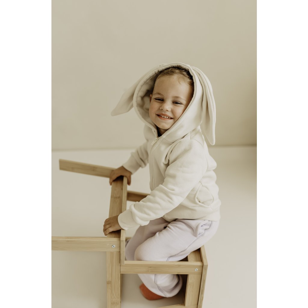 Kinder Hoodie mit Reißverschluss Hase Cremig