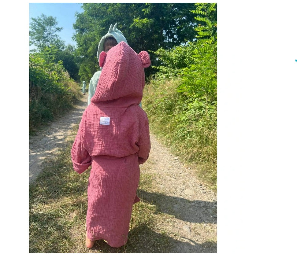 Kinderbademantel mit Kapuze TEDDYBÄR Größe 3-6 Jahre Pfingstrose