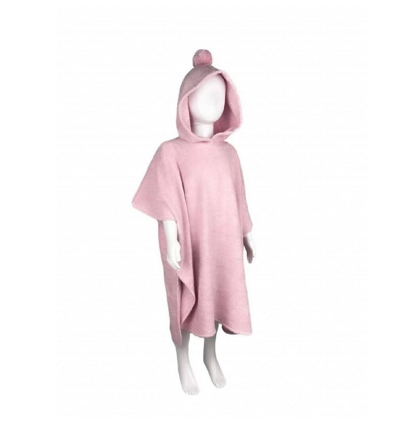 Kinderponcho mit Bommel Premium für Kleinkinder 3-6 Jahre ROSA