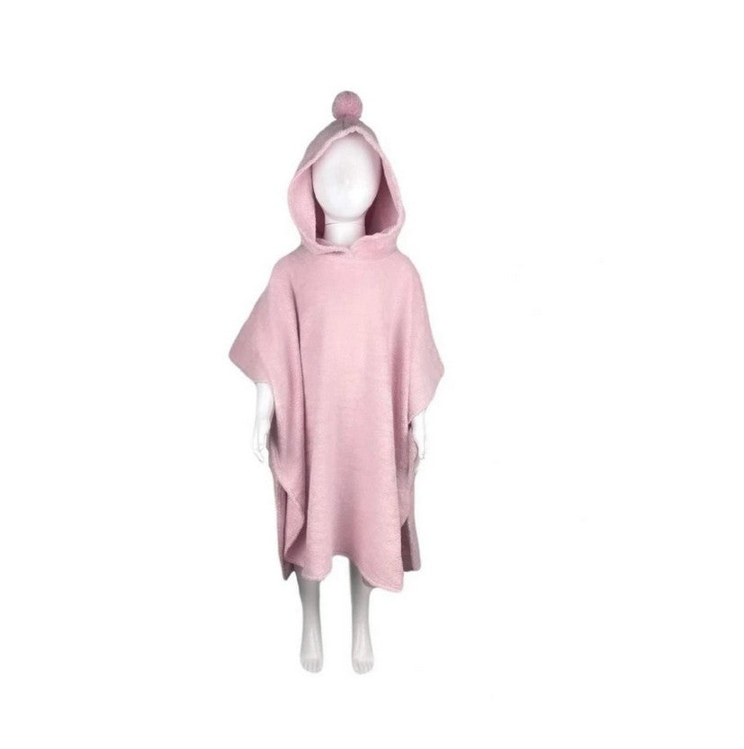 Kinderponcho mit Bommel Premium für Kleinkinder 3-6 Jahre ROSA