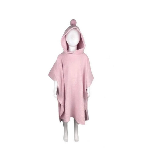 Kinderponcho mit Bommel Premium für Kleinkinder 3-6 Jahre ROSA