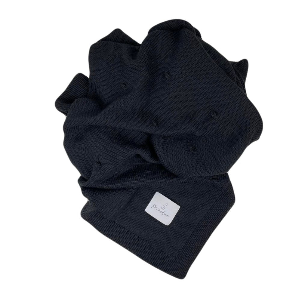 Babydecke aus Merinowolle Schwarz mit Pünktchen
