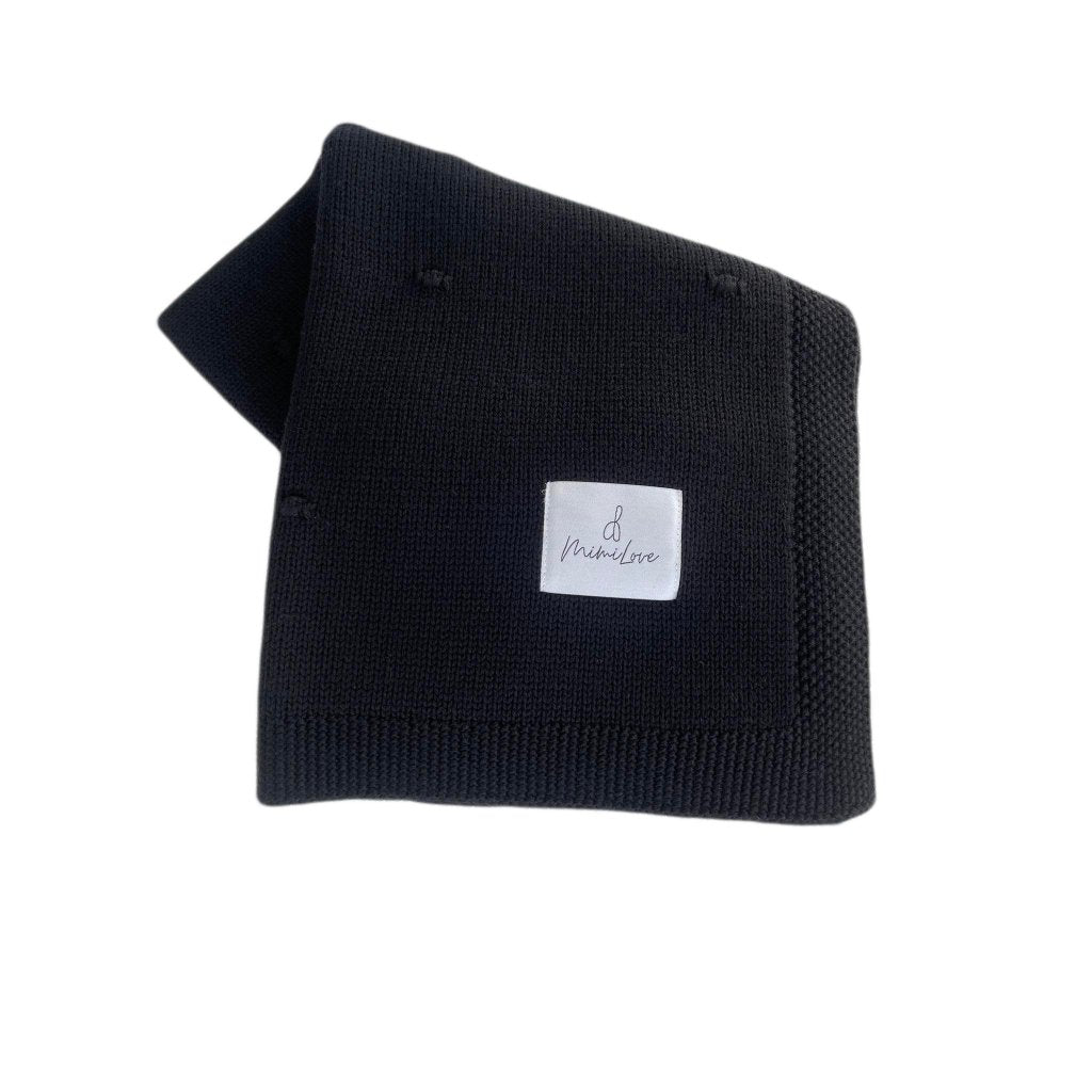 Babydecke aus Merinowolle Schwarz mit Pünktchen