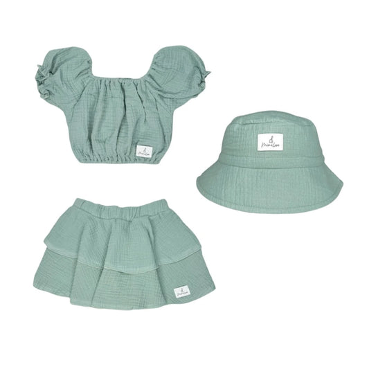 Sommerliches Musselinrock-Set mit HUT