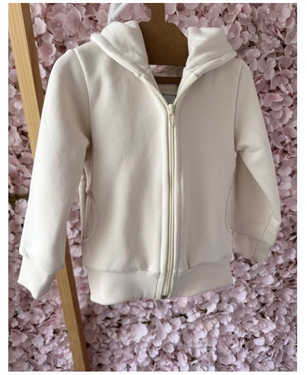 Kinder Hoodie mit Reißverschluss Teddybär Cremig