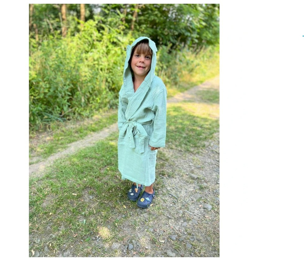 Kinderbademantel mit Kapuze TEDDYBÄR Größe 3-6 Jahre Menthol
