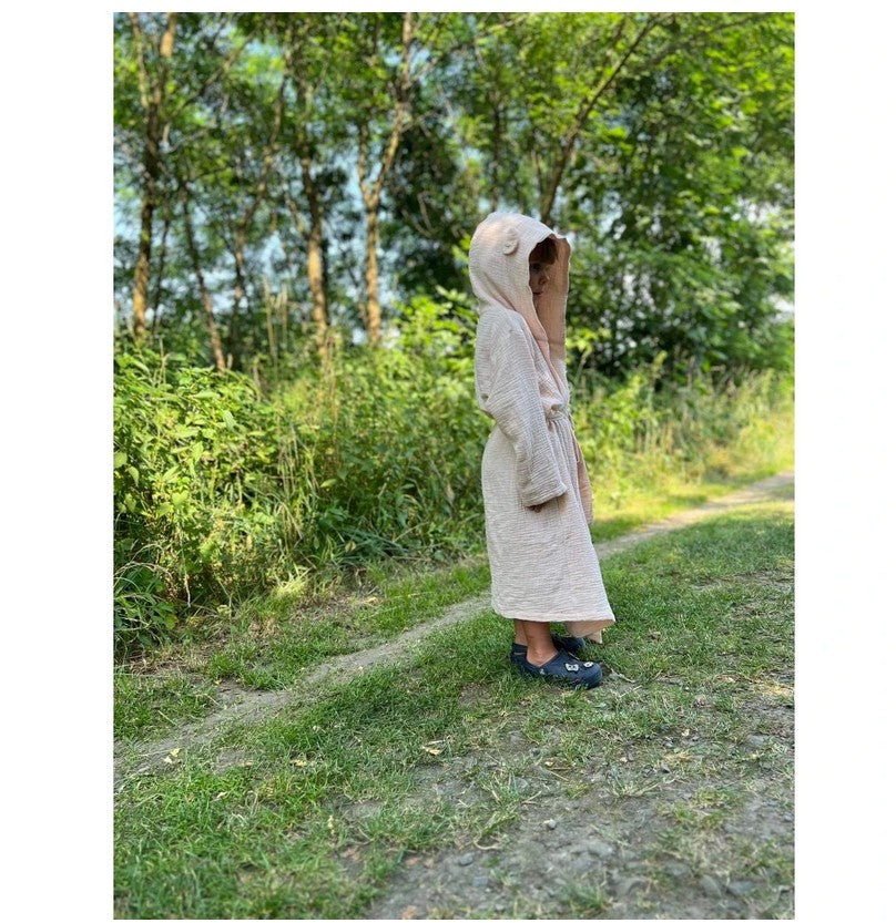 Kinderbademantel mit Kapuze TEDDYBÄR Größe 3-6 Jahre BEIGE